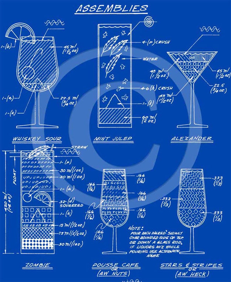 Cocktail Blueprint Chart Martini Construction Print Recipe Etsy