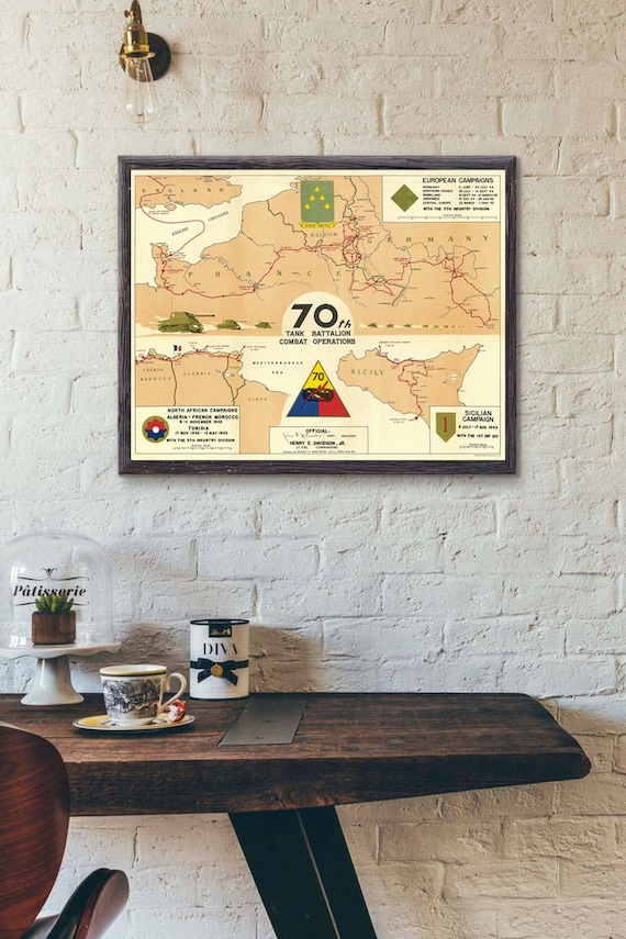 70th Armor Regiment Tank Battalion Military Map Reprint Armored Regiment Combat Operations WWII Map Military Gift Decor