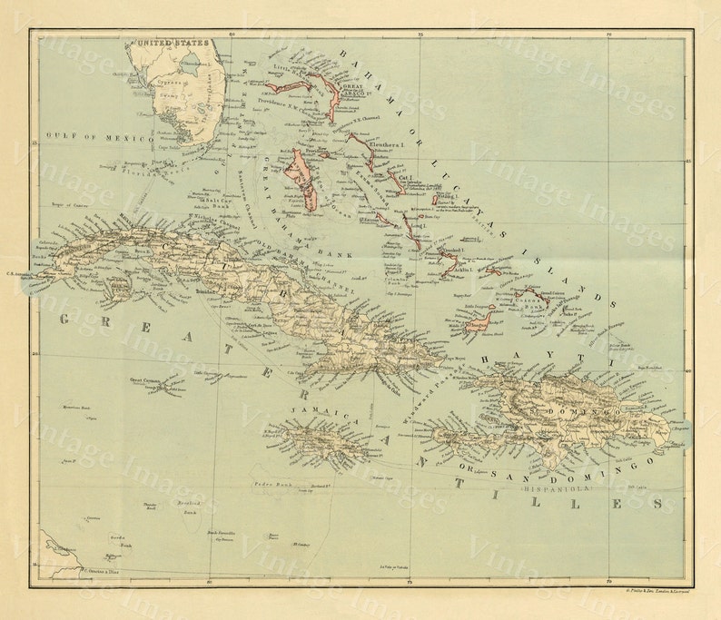 old map of The Bahamas Historic Bahama Map 1888 antique Old World Restoration Style nautical chart Map Fine Art Print CARIBBEAN wall map image 2