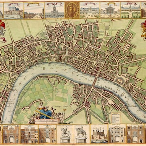 Mapa histórico do velho mundo vintage 1690 de LONDRES INGLATERRA Poster de impressão de belas artes para fãs de história, inauguração de casa ou ideia de presente de casamento