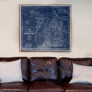 Michigan map, vintage 1856 old map of Michigan, Old Antique Restoration Decor Blueprint Style wall Map, Lake Michigan map. Fine Art Map image 4