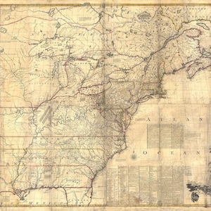 1757 Kolonialstil Karte, Karte der britischen Kolonien, Nordamerika, alte Karte von Neuengland Küste im amerikanischen Kolonialstil Dekor Einweihungsparty Geschenk