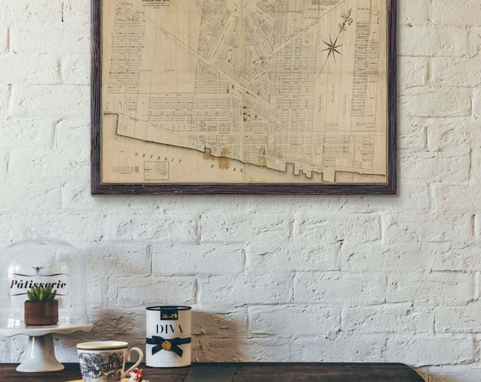 1835 Detroit map Print Map of Detroit Michigan Poster Detroit City map Motor City Map Detroit Wall Art Office Housewarming gift