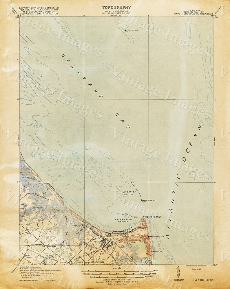 Cape Henlopen Chart Map Delaware Bay Chart 1918 Delaware Bay Etsy