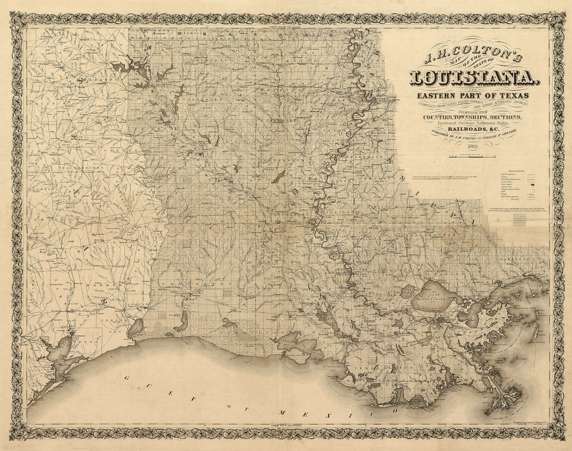 Vintage Louisiana Map Old Louisiana Map Historic Map Antique | Etsy