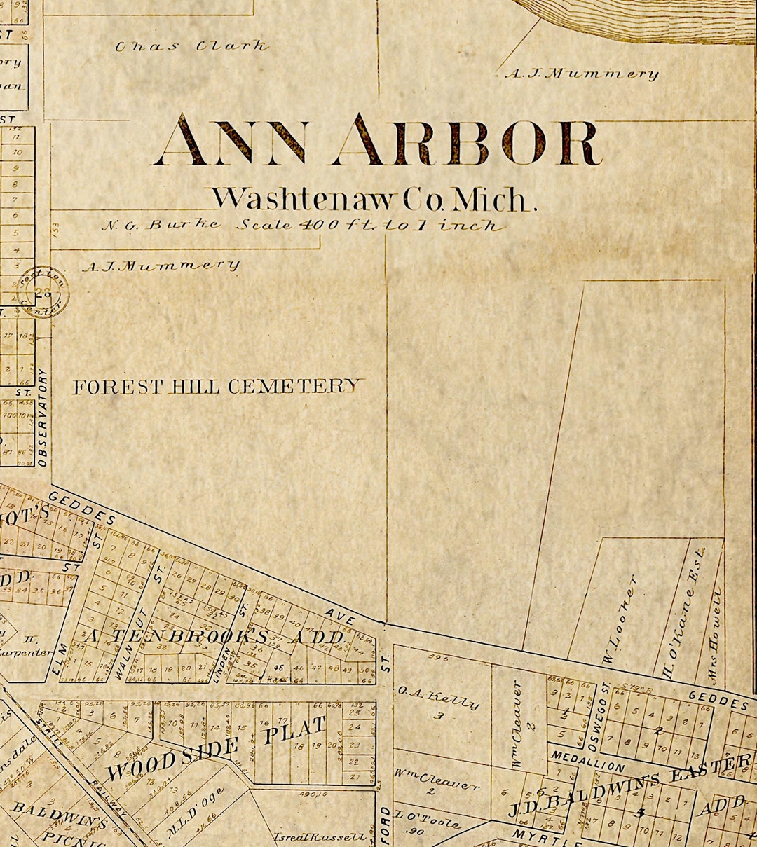 Old Ann Arbor Map Michigan Wall Map - Vintage 1895 Map of Ann Arbor ...