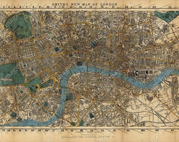 Large Old Map Of London England 1860 Restoration decorator Style London Map Wall Map Vintage London map fine art print old map of England