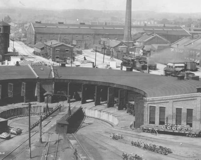 Lafayette Indiana Railroad Train Photo Large Vintage Black & White 1923 photo Monon Shops Rail Yard Roundhouse Trains Fathers Day Photograph
