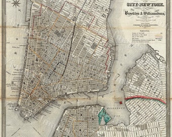 Old And New Maps New York Map 1840 Old Map Of New York City Vintage Manhattan | Etsy