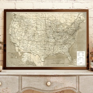 Mapa de viaje de EE. UU. Mapa de aspecto vintage Arte mural grande Regalo de boda Viajes Nuevo hogar Mapa de Estados Unidos Arte de mapas Decoración de oficina Mapa mural grande de EE. UU.