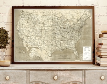 USA Travel Map Vintage look  Map Large Wall art Wedding Travel New Home Gift United States Map Map art office decor large wall map of USA