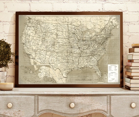 USA Travel Map Vintage look  Map Large Wall art Wedding Travel New Home Gift United States Map Map art office decor large wall map of USA