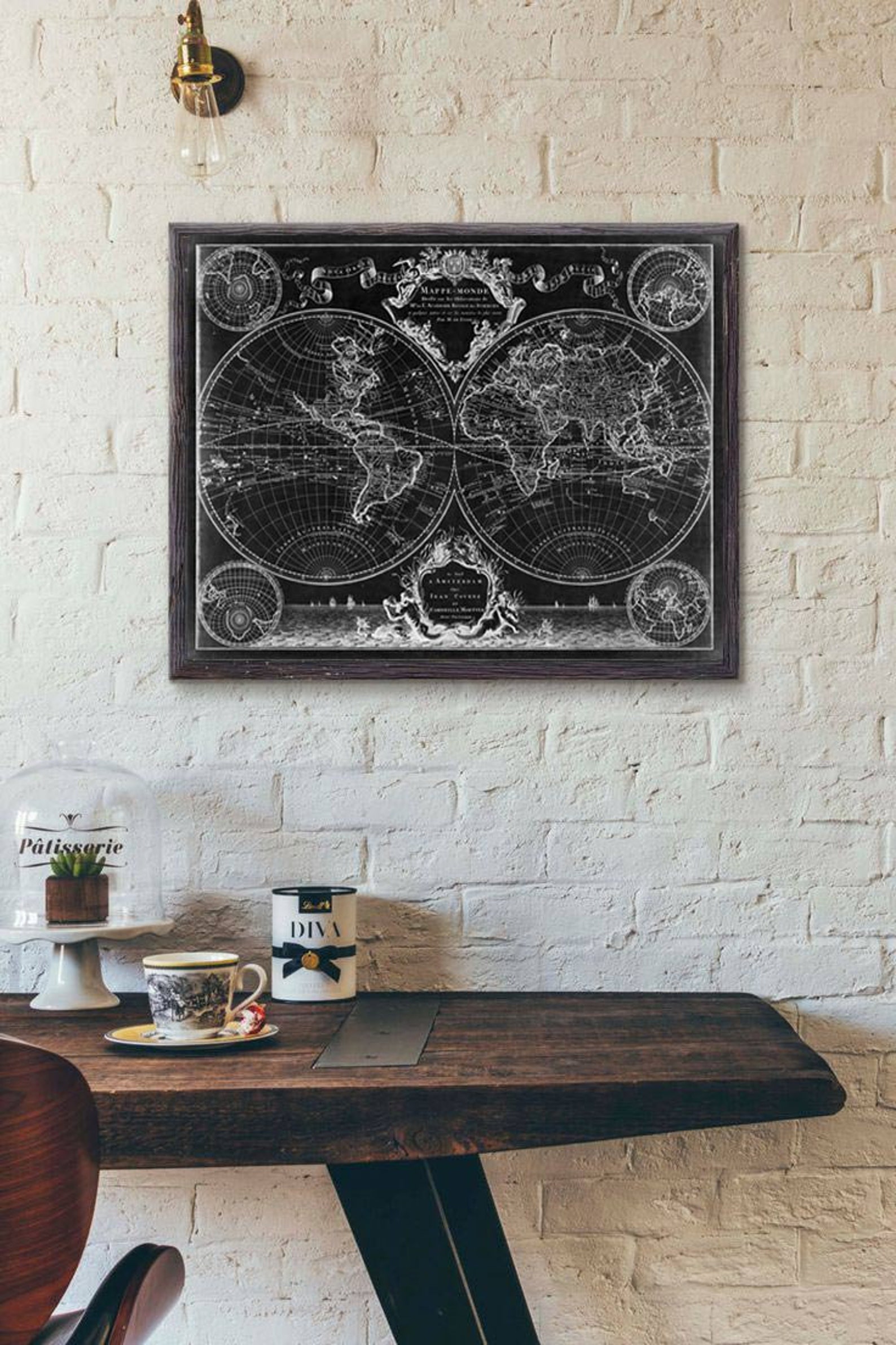 1720 Old World Map,black Map Wall Art, Historic Map Antique Style Map