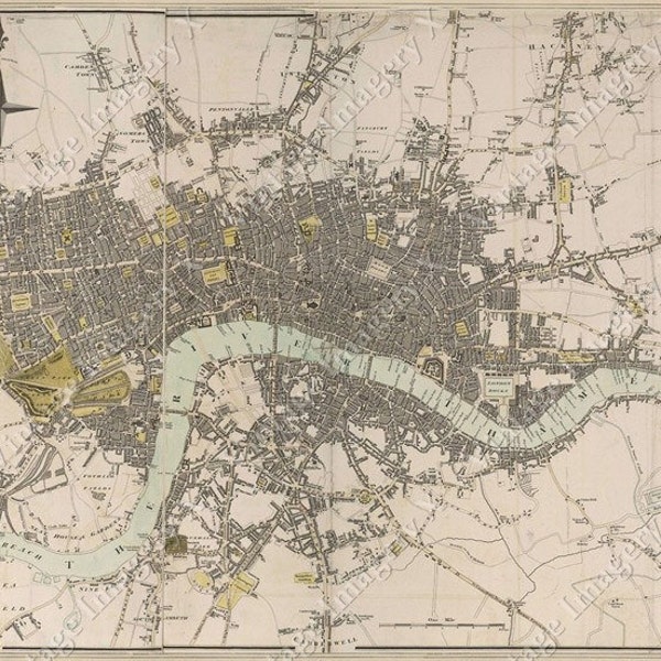 Vintage Historic London England 1807 Old Antique   Style Map Fine Art Print
