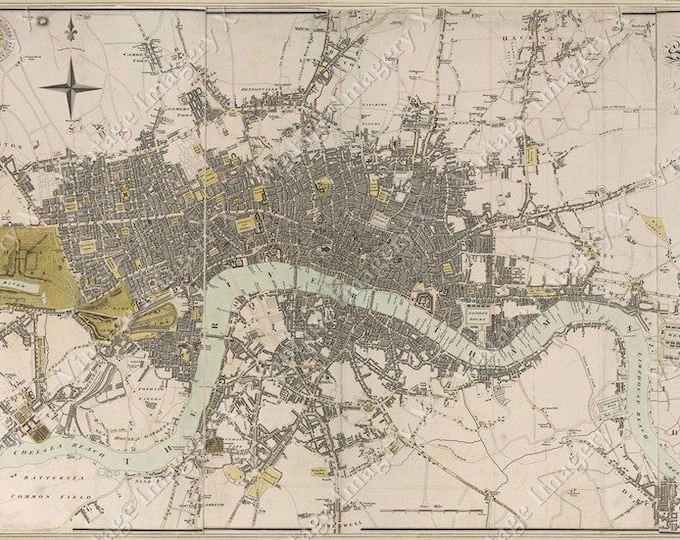 Giant  Vintage Historic Map of London England 1807 Old Antique   Map Fine Art Print Home Decor wall map