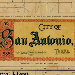 San Antonio map Texas Map vintage 1889 old map of San Antonio Antique Restoration decorator Style San Antonio wall Map Perfect Gift idea