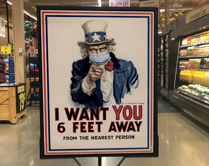 Vintage Uncle Sam I want you Social distancing poster retro PSA 6ft away sign retro store sign Small Business Signage