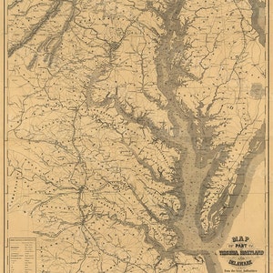 Chesapeake Bay Carte imprimer 1861 Restauration décor Style vintage carte côtière de Chesapeake Bay Maryland Virginie Delaware Old Carte murale nautique