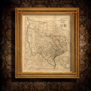 Ancienne carte murale du Texas, 1841, carte historique du Texas, carte murale de style décorateur antique, carte de l'état du Texas, carte vintage du Texas, carte rustique des beaux-arts, cadeau