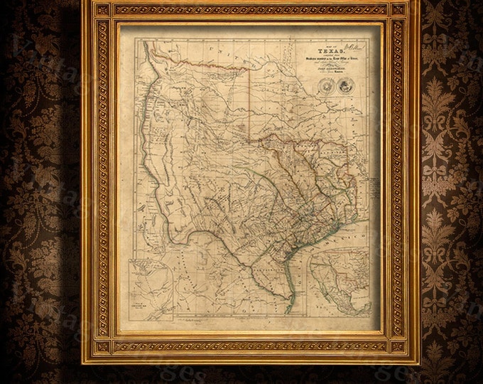 Old Texas wall Map 1841 Historical Texas map Antique Decorator Style wall Map of Texas state Map Vintage Texas Map Fine Art rustic Map gift