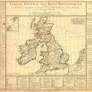Britse eilanden Schotland Kaart Grote 1783 VINTAGE Antieke Kaart van West-Europa Ierland decorateur Stijl wanddecoratie historische oude kaart