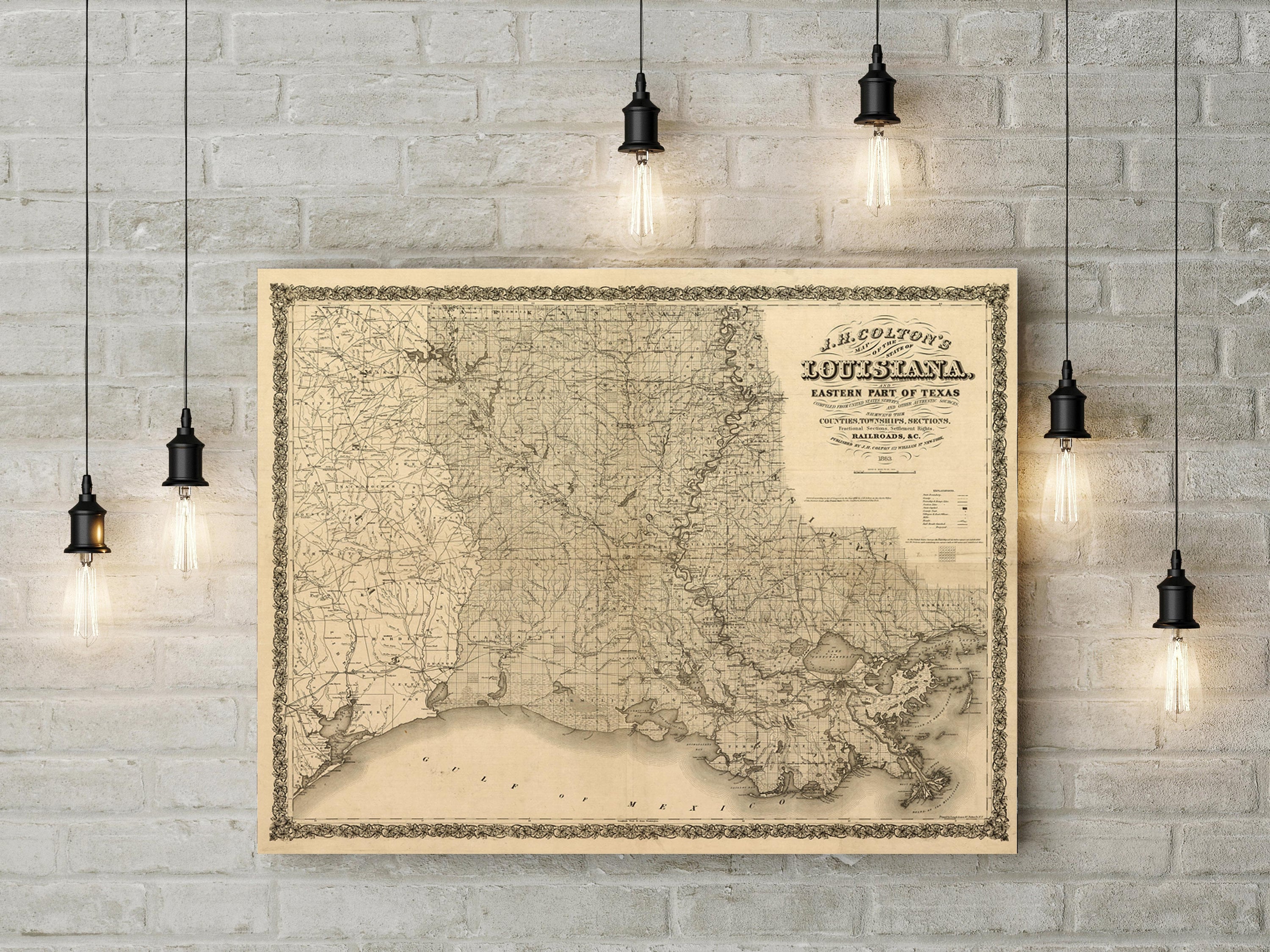 Arkansas, Louisiana and Mississippi 1883 Map 16x24 Inch / Fine Art Paper /  No Frame