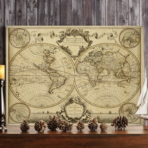 1720 Old World Map,World Map wall art, Historic Map Antique Style map art Guillaume de L'Isle mappe monde Wall Map Vintage Map Home Decor image 2