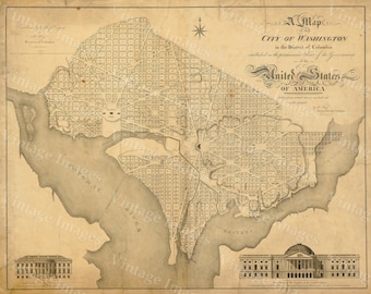 Washington DC Map Antique   Style Map of District of Columbia Map of Washington DC Large Wall Beltway Map of The Capitol