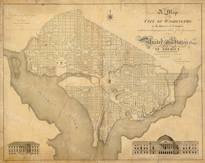 Washington DC Map Antique   Style Map of District of Columbia Map of Washington DC Large Wall Beltway Map of The Capitol