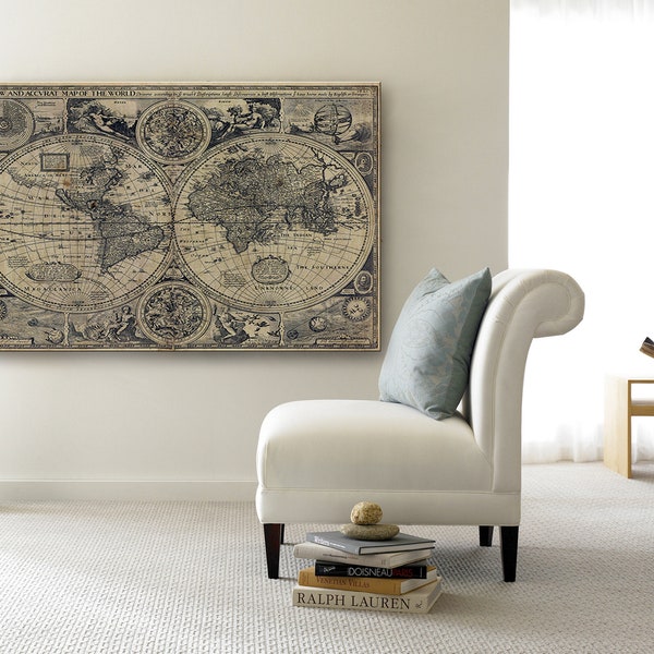 Vintage Old World Map Historic map 1626 antique world map Restoration world map decor map Fine Art poster Print Wall Decor housewarming gift