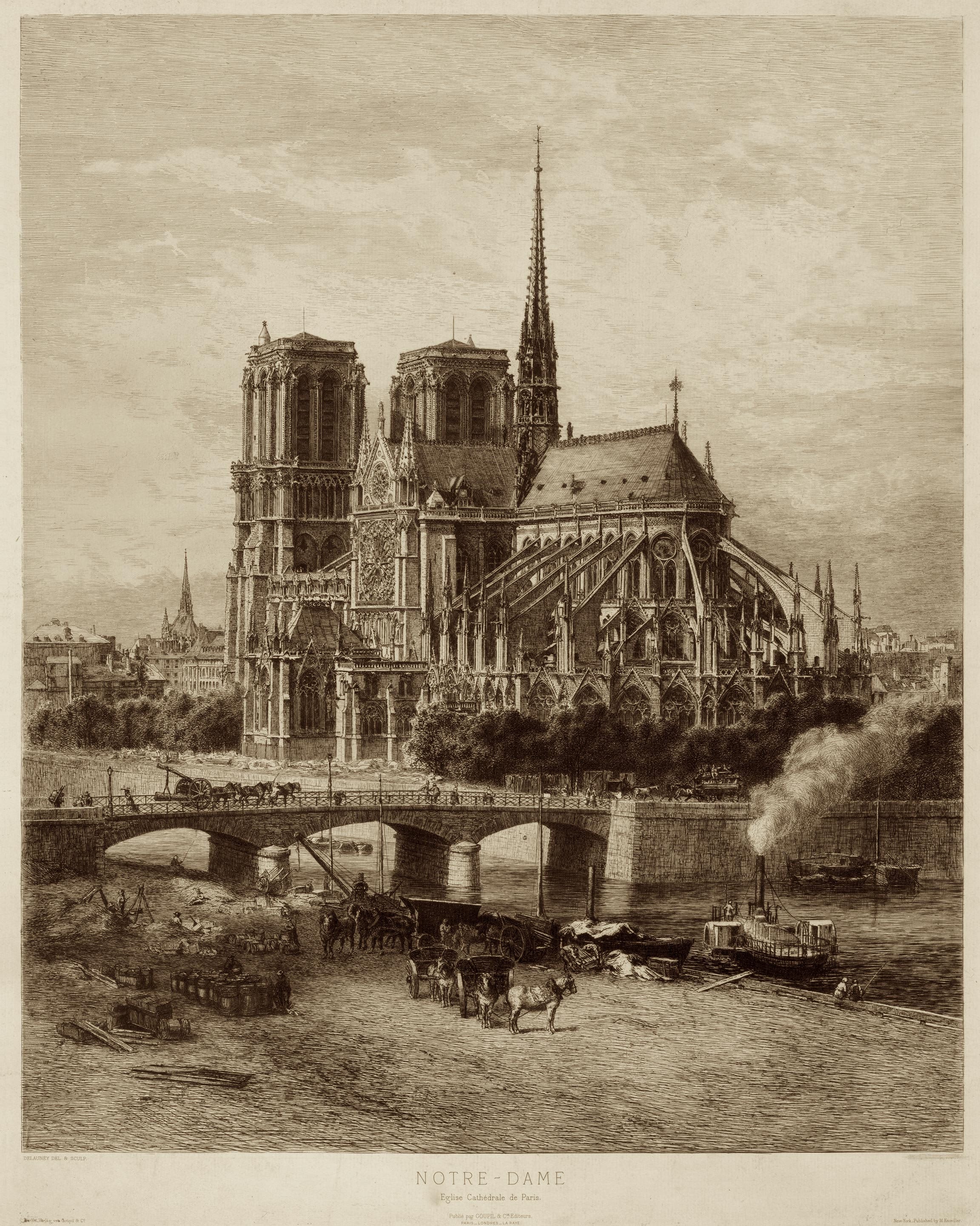 Notre Dame Iconic image architecture Old World Etching Style wall art