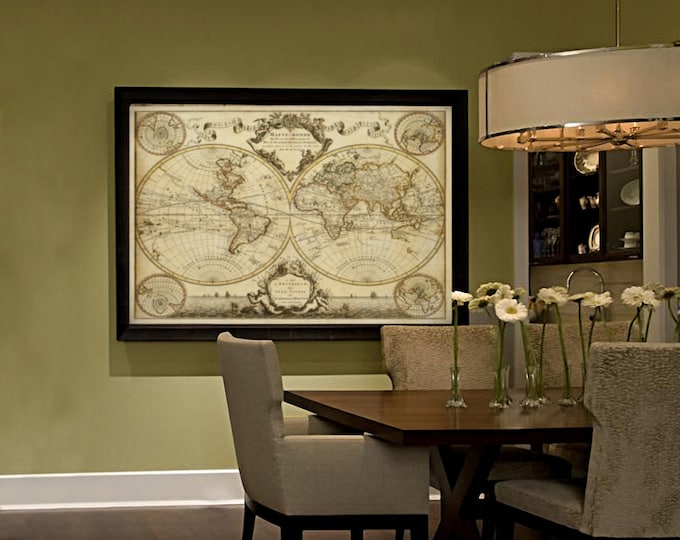 Large Historic World Map 1720 Old Antique Style World Map Fine Art Print Old world map Wall Map Decor great Housewarming gift idea