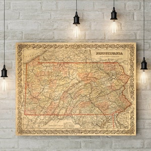 Vintage Pennsylvania map 1856 Pennsylvania map Housewarming Gift Pennsylvania Wall map Pennsylvania Art decorative Pennsylvania map home Art