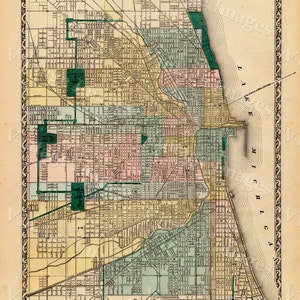 Vintage Map of Chicago, 1857 Chicago Illinois map Antique Chicago Map Restoration decorator Style Map up to 43" x 54" Old Chicago Wall map