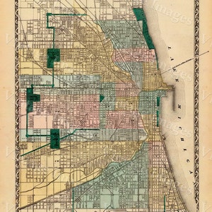 carte vintage de Chicago, 1857 Chicago Illinois carte Antique Chicago Carte Restauration décorateur Style Carte jusqu’à 43 " x 54 " Old Chicago Wall carte