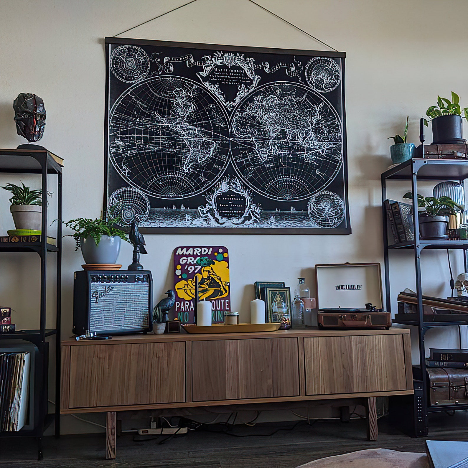 1720 Old World Map,black Map Wall Art, Historic Map Antique Style Map