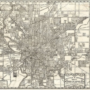 indianapolis Map Large 1899 Vintage Historic Indianapolis Indiana Bicycle Map Antique Restoration decor Style wall Map Fine art gift