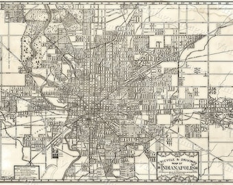 GIant 1899 Vintage Historic Indianapolis Indiana Bicycle and Driving Map Antique wall Map Fine art Print Poster