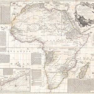Mapa de África 1794 Mapa de África Gold Coast Vintage Mapa africano Antiguo Mapa de pared Restauración Estilo mapa de pared casamaño regalo Bellas Artes Print