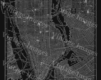 New York City Manhattan Street Map Vintage Black Poster New York Antique Architectural blueprint Style Giant wall Map Fine art map Print