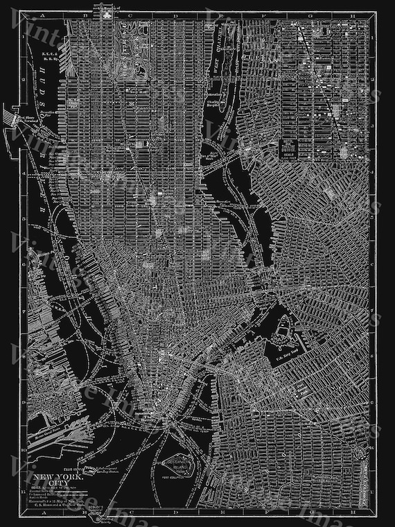 ニューヨーク市マンハッタンのストリートマップ 1910 歴史的な白黒
