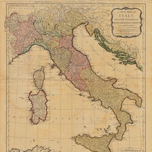 Old map of Italy 1794 Italian map in 5 sizes up to 43x55 Restoration decorator Style Vintage map of Italy, Antique Home Decor Wall map image 3