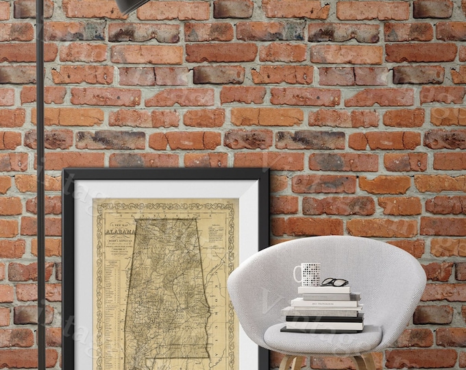 Alabama map Antique map of Alabama Antique Restoration Decorator Style Map of Alabama Large Old Alabama Wall Map Home Decor Office art Print