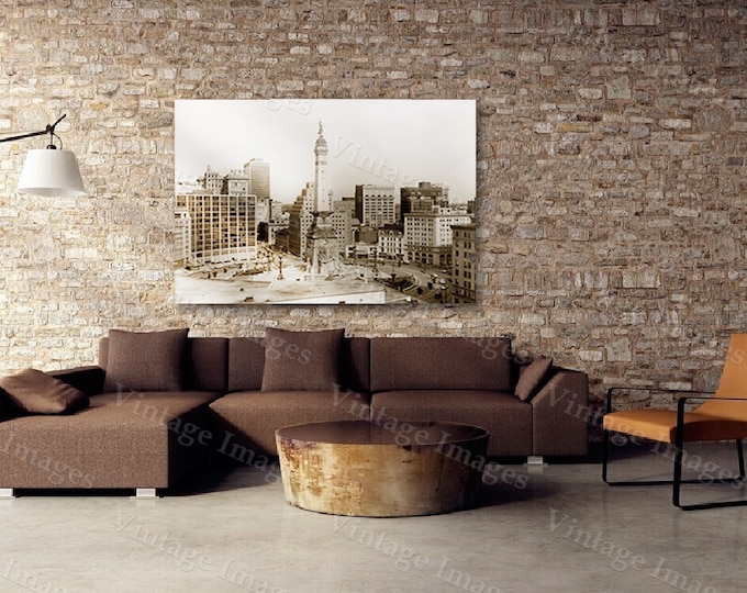 old Indianapolis Photo, Indianapolis Skyline photo, Monument Circle, Indiana art print, Indianapolis City Scene. Downtown Image largest size