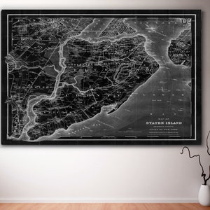 Staten Island Karte, schwarze architektonische Wandkarte, 1884 Vintage Landkarte Kunstdruck, Staten Island Geschenk Karte New York Fine Art Print