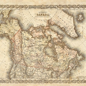 Map of Canada 1855 Canadian Map Vintage Canada Map Restoration Decorator Old Style maps Wall Map decor new home housewarming gift map art