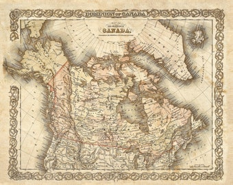 Map of Canada 1855 Canadian Map Vintage Canada Map Restoration Decorator Old Style maps Wall Map decor new home housewarming gift map art