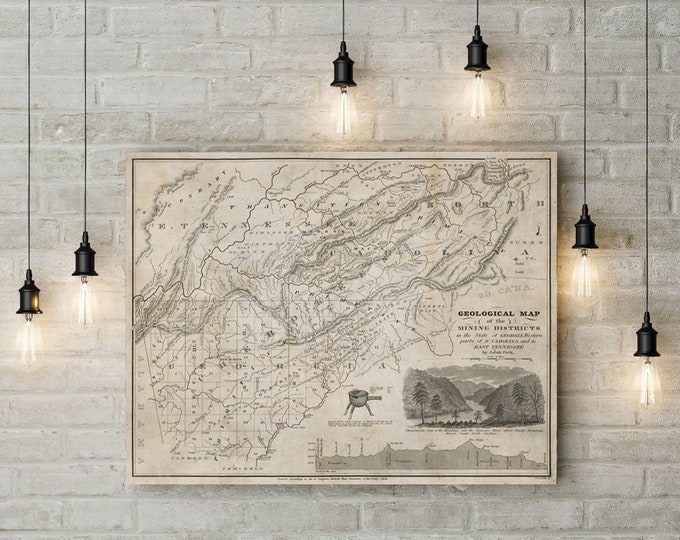 1833 Georgia Mining Print State Map of Georgia Travel Gift Idea Map Art Map of Georgia Office Decor Atlanta Rustic map Engagement Gift Art