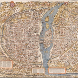 Mapa antigo de Paris (1550) Mapa de Paris O maior mapa de parede de Paris Mapa vintage de Paris, França, Decoração de casa plano de paris Idéia de presente para amantes de inauguração de casa