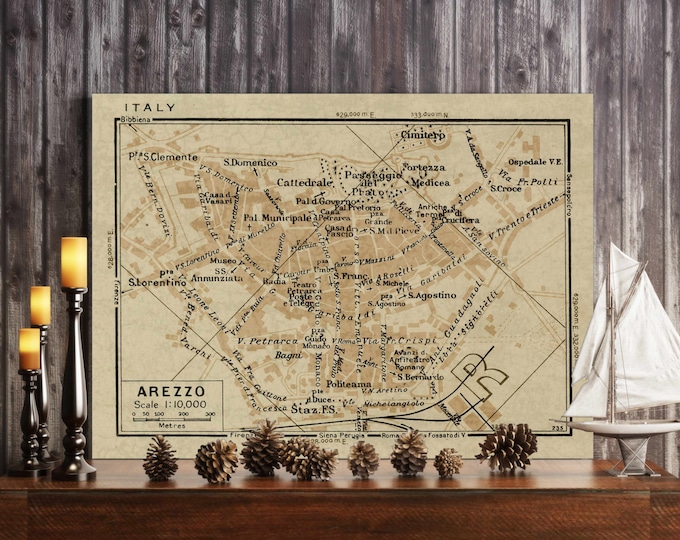 Old map of Arezzo Italy 1935 Arezzo map up to 24x36"  Old world style Arezzo Italy wall map Fine Art Print